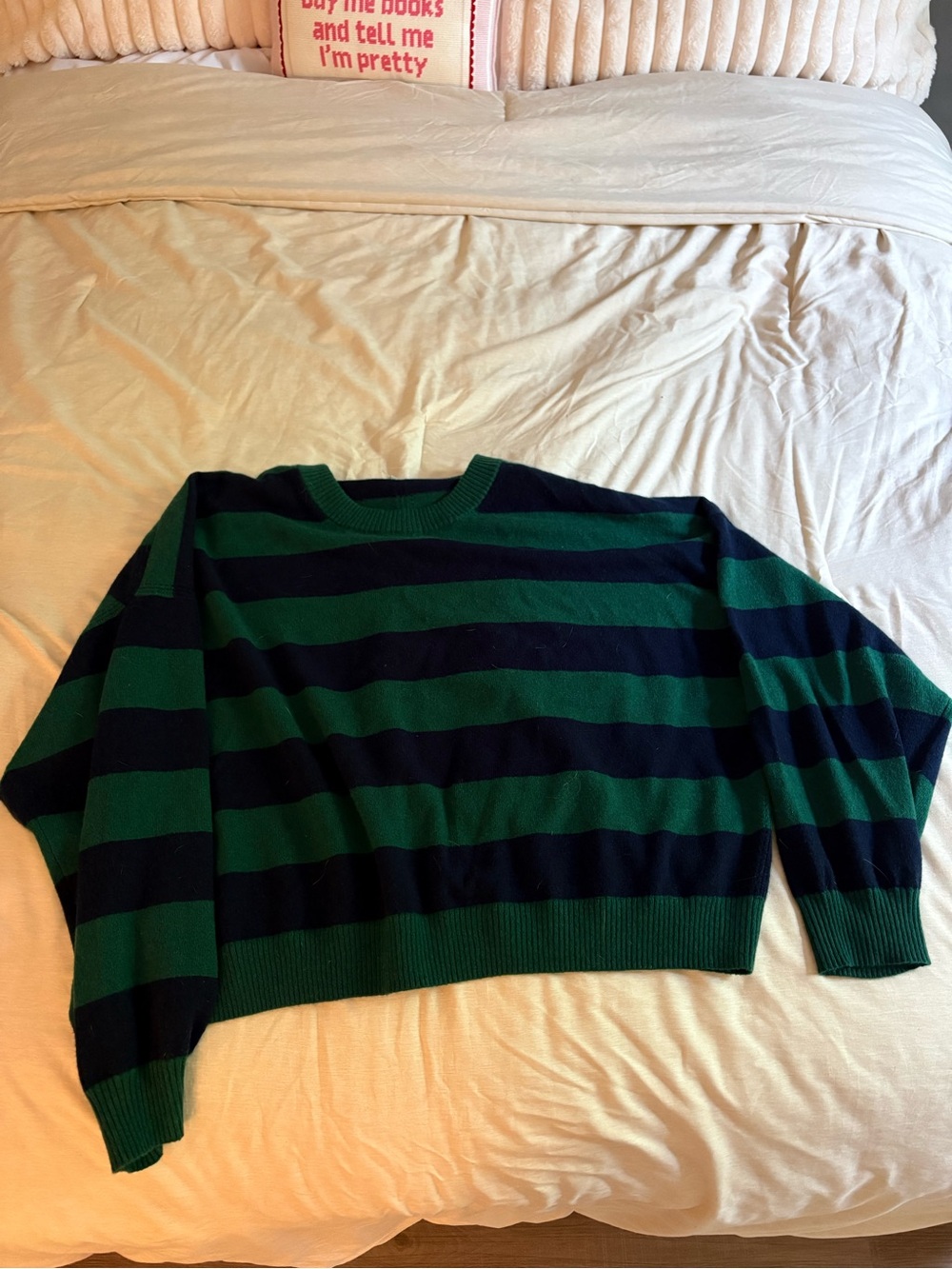 Cashmere never worn J. Crew Green and Navy Crewneck Sweater